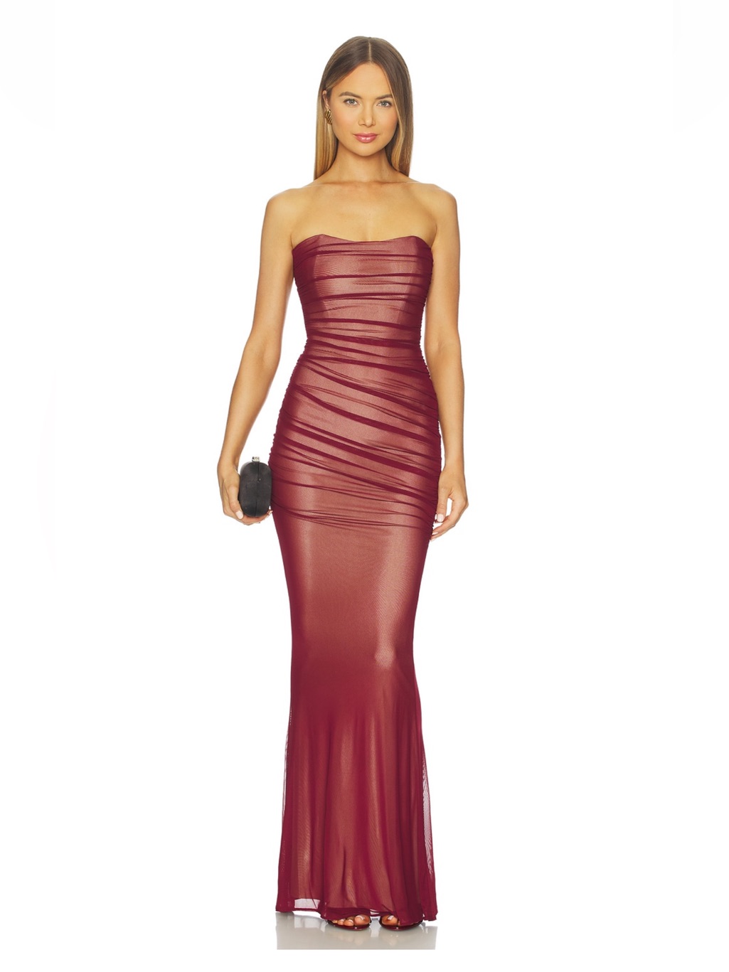 Quintessa Mesh Evening Gown In Port